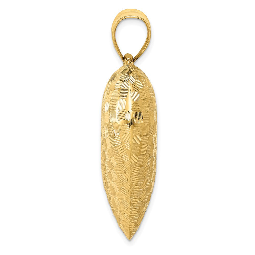 14K Polished Basket Weave Pattern 3-D Puffed Heart Pendant (3.24 grams)