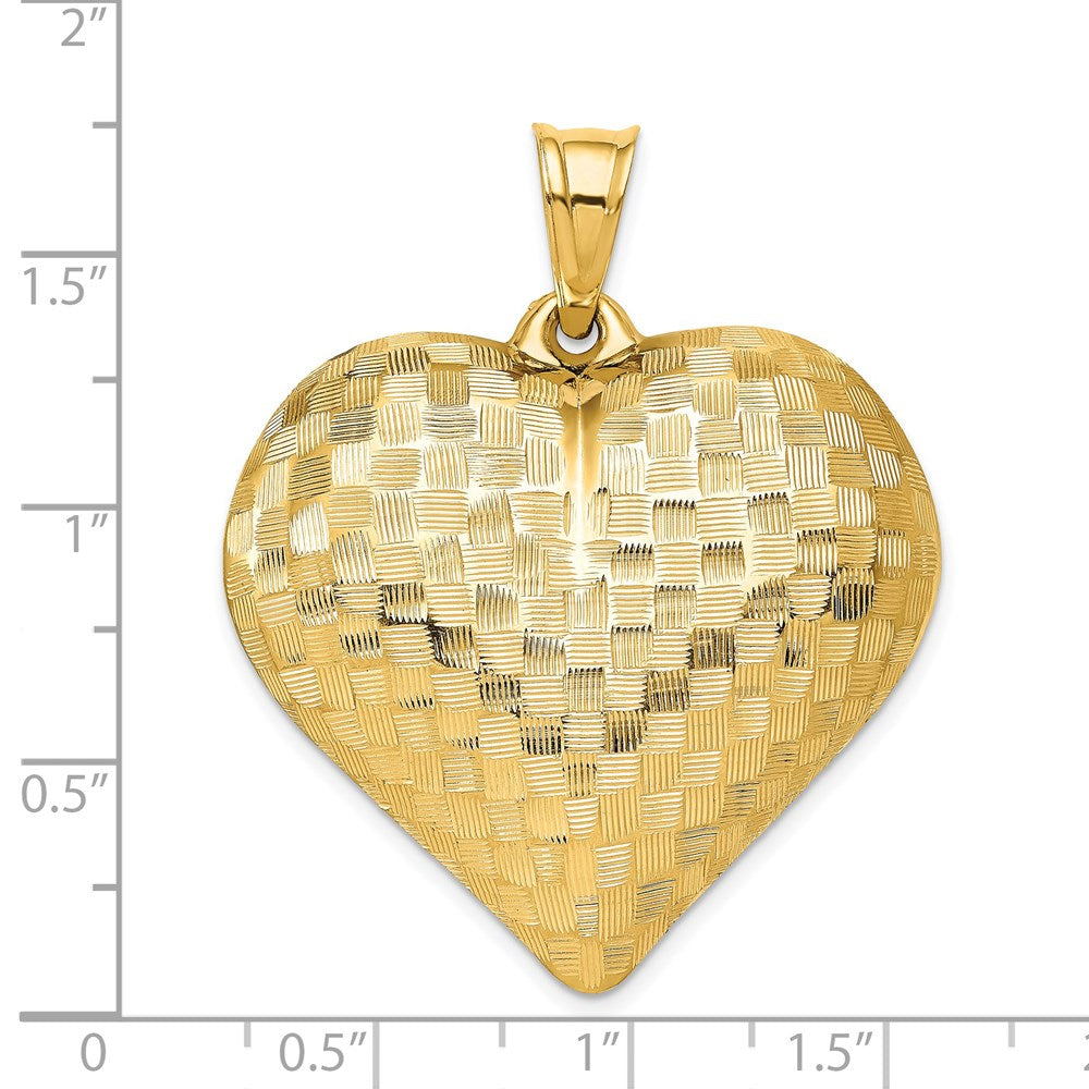 14K Polished Basket Weave Pattern 3-D Puffed Heart Pendant (3.24 grams)