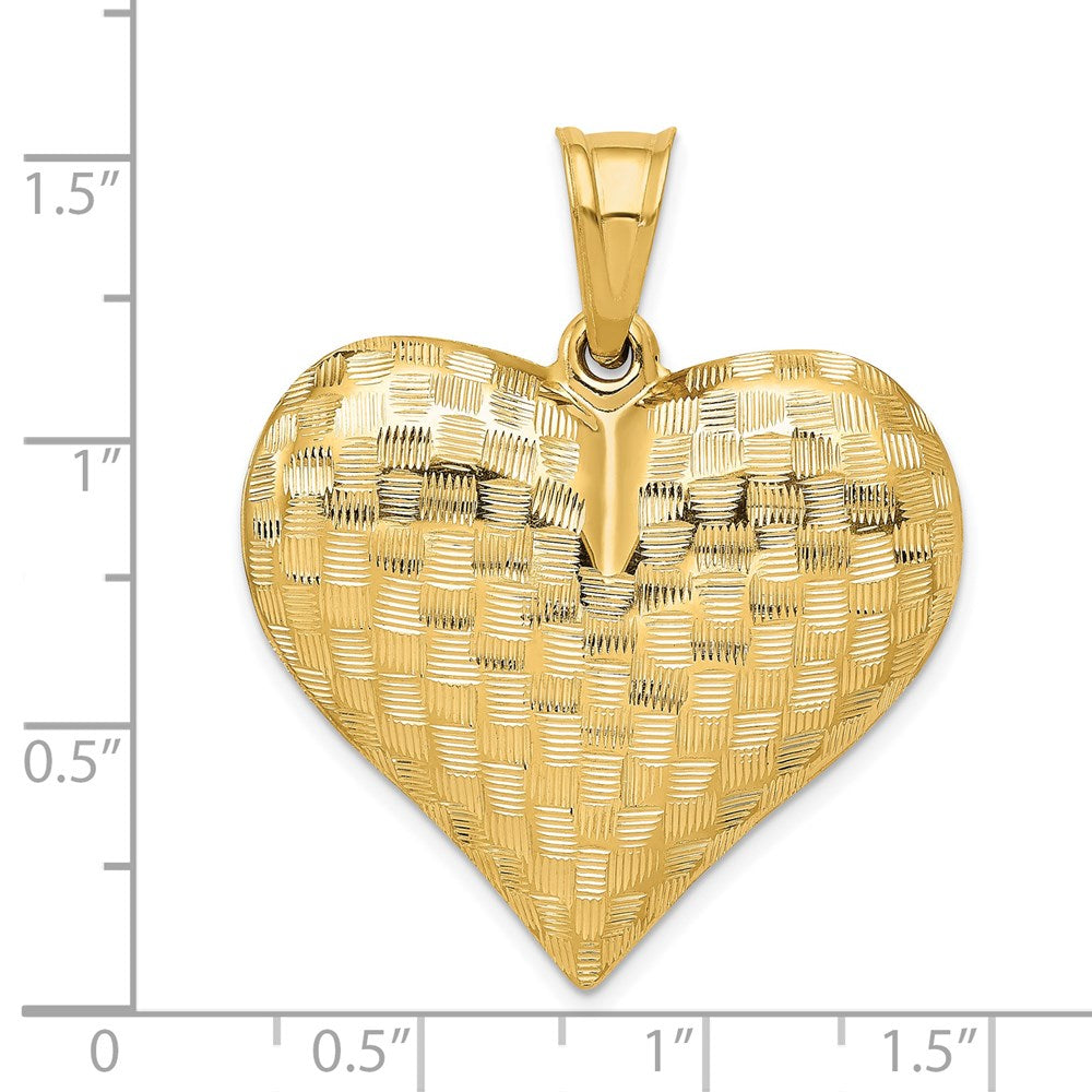 14K Polished Basket Weave Pattern 3-D Heart Pendant (2.6 grams)