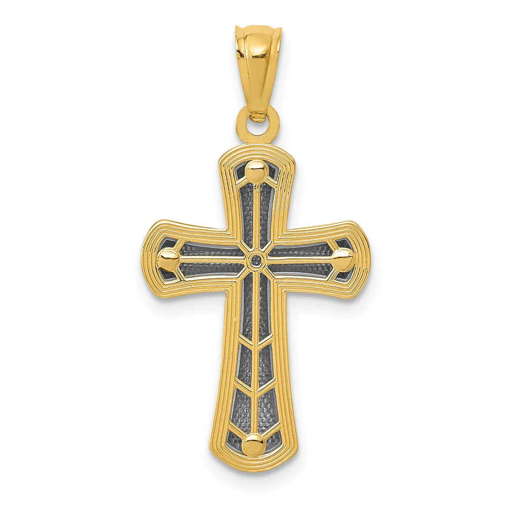 14k Yellow & Rhodium 15.3 mm  Polished Cross Pendant (1.1 grams)