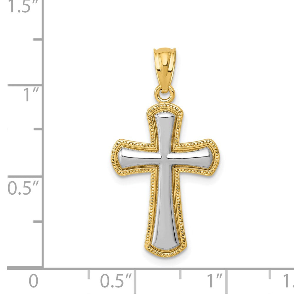 14k Yellow & Rhodium 15.3 mm  Polished Cross Pendant (1.1 grams)