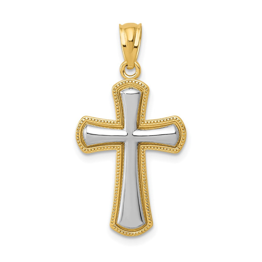 14k Yellow & Rhodium 15.3 mm  Polished Cross Pendant (1.1 grams)