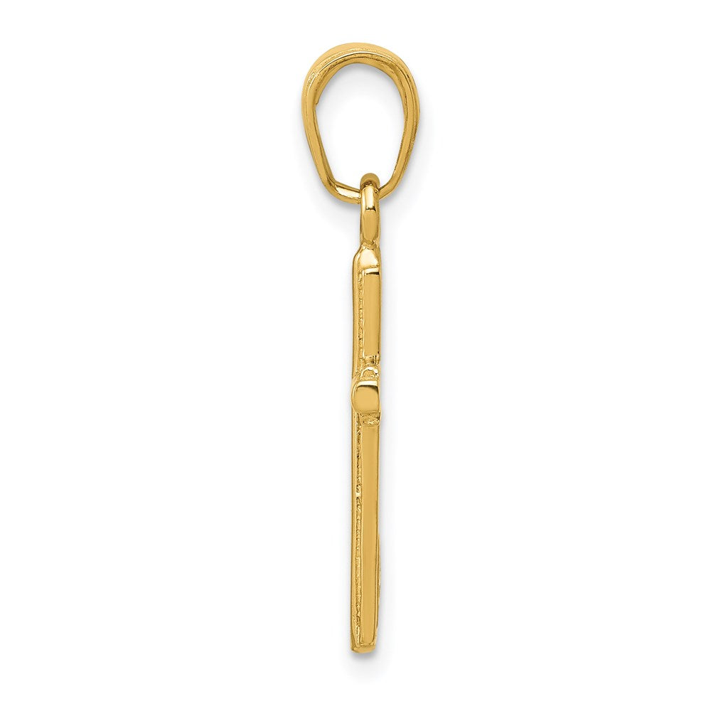 14k Yellow Gold 11 mm Polished Cross With Stripped Border Pendant (0.76 grams)