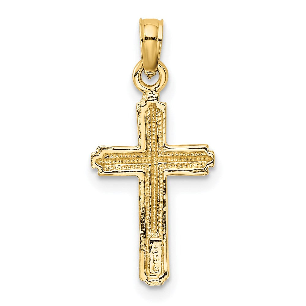 14k Yellow Gold 11 mm Polished Cross With Stripped Border Pendant (0.76 grams)