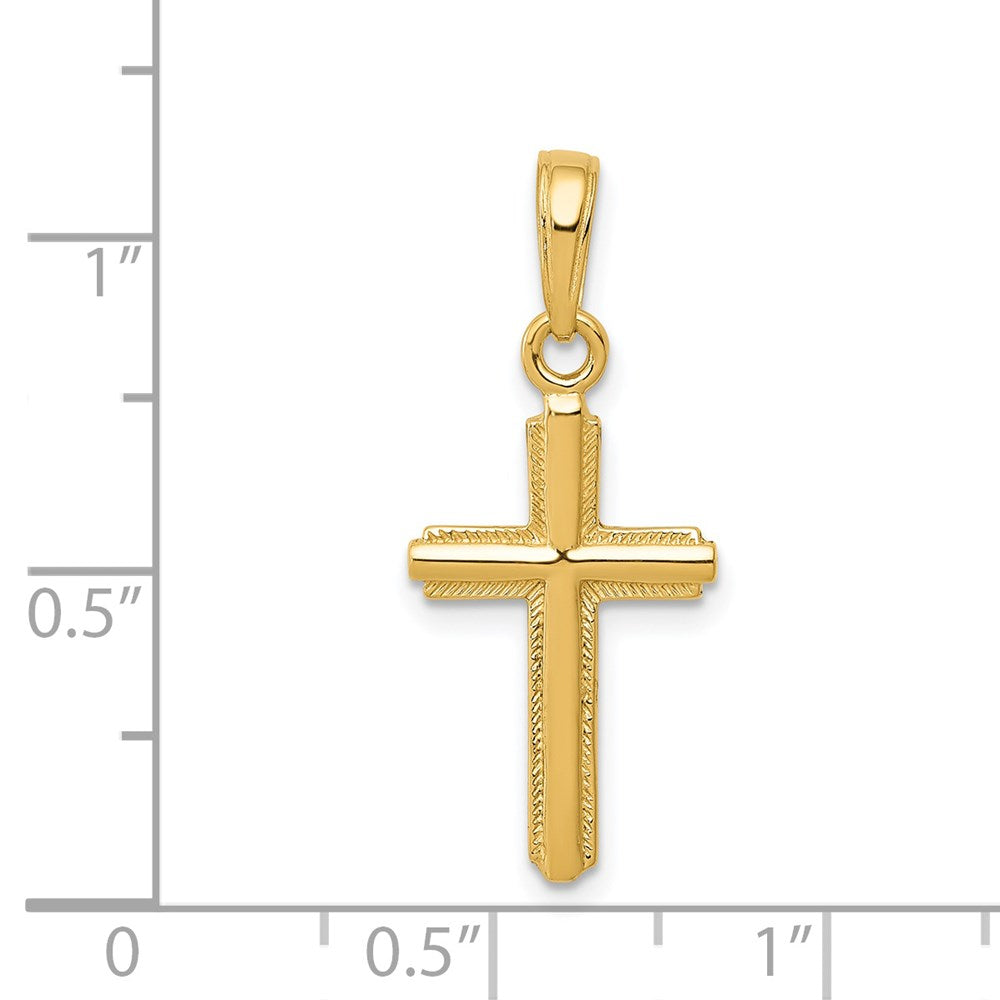 14k Yellow Gold 11 mm Polished Cross With Stripped Border Pendant (0.76 grams)