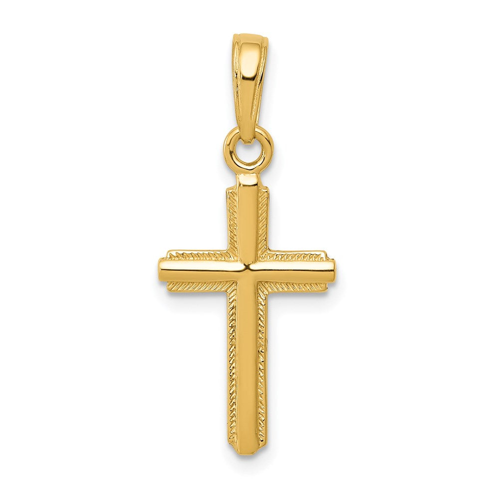 14k Yellow Gold 11 mm Polished Cross With Stripped Border Pendant (0.76 grams)