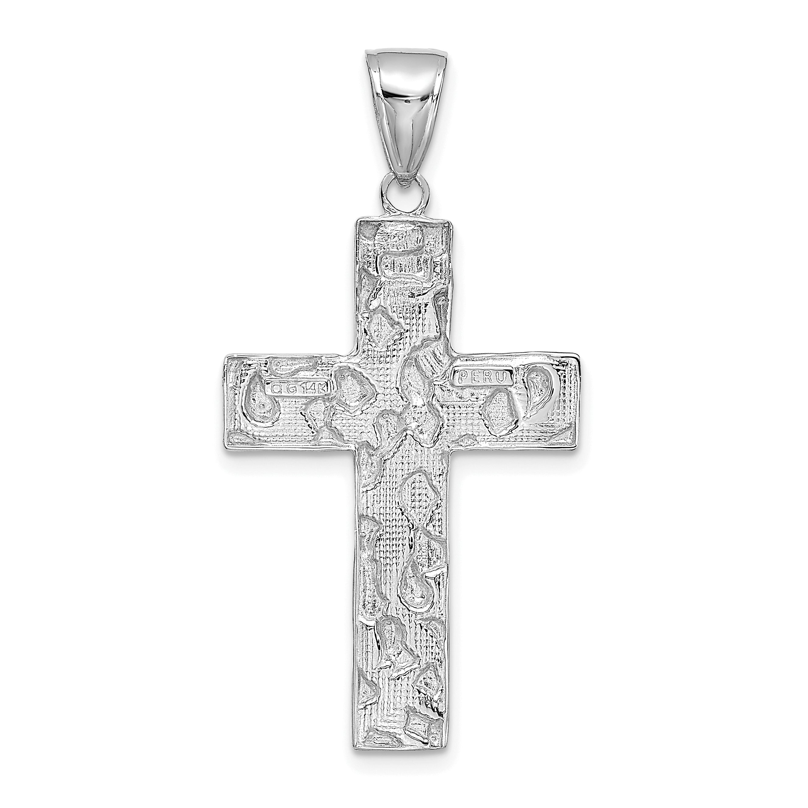 14K White Gold Polished/Textured Nugget Style Cross Pendant (2.03 grams)