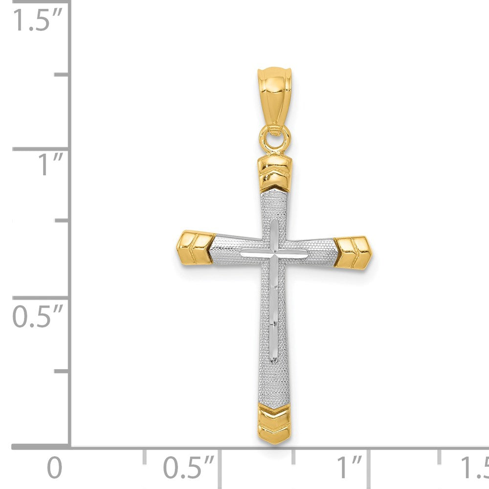 14k Two-tone 16.5 mm Two-tone Polished D/C Cross Pendant (1.15 grams)