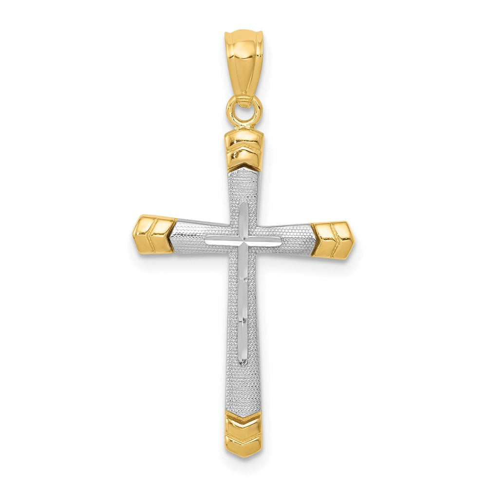 14k Two-tone 16.5 mm Two-tone Polished D/C Cross Pendant (1.15 grams)