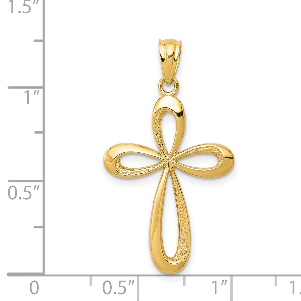14k Yellow Gold 17 mm Gold Polished Ribbon Cross Pendant (0.99 grams)