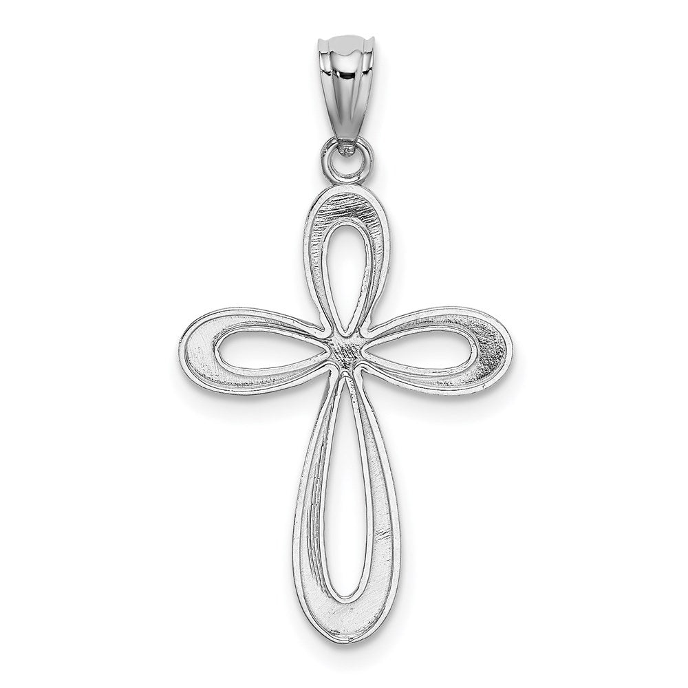 14k White Gold 17 mm Polished Ribbon Cross Pendant (1 grams)