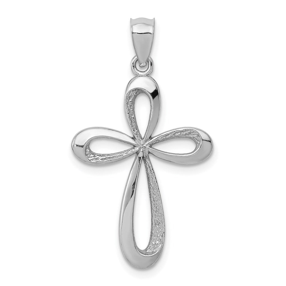 14k White Gold 17 mm Polished Ribbon Cross Pendant (1 grams)