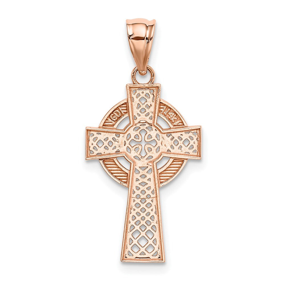 14k Rose Gold 13 mm Celtic Cross Pendant (1.17 grams)