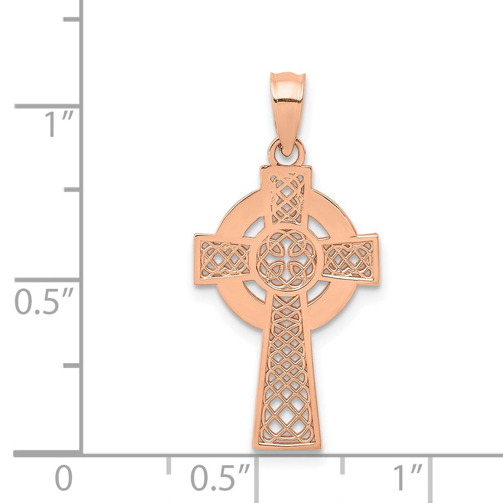 14k Rose Gold 13 mm Celtic Cross Pendant (1.17 grams)