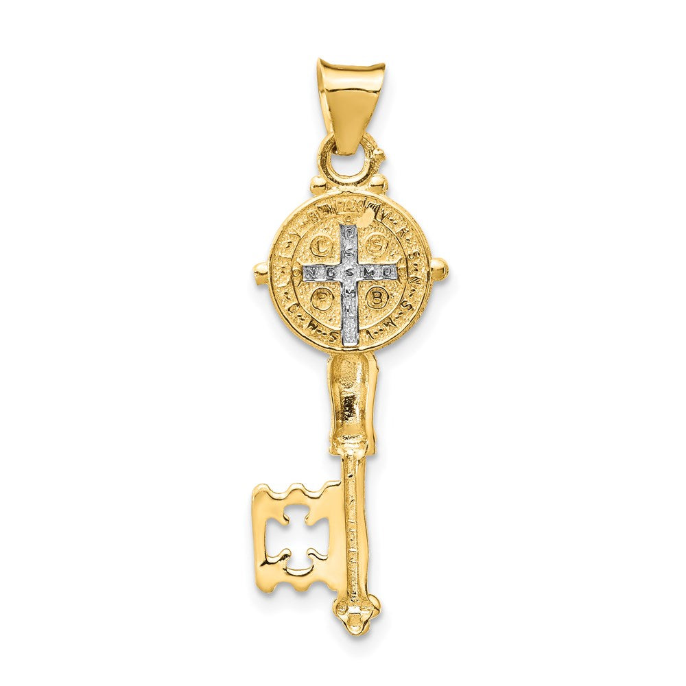 14k Yellow & Rhodium 11.6 mm  Cross Key Pendant (1.14 grams)