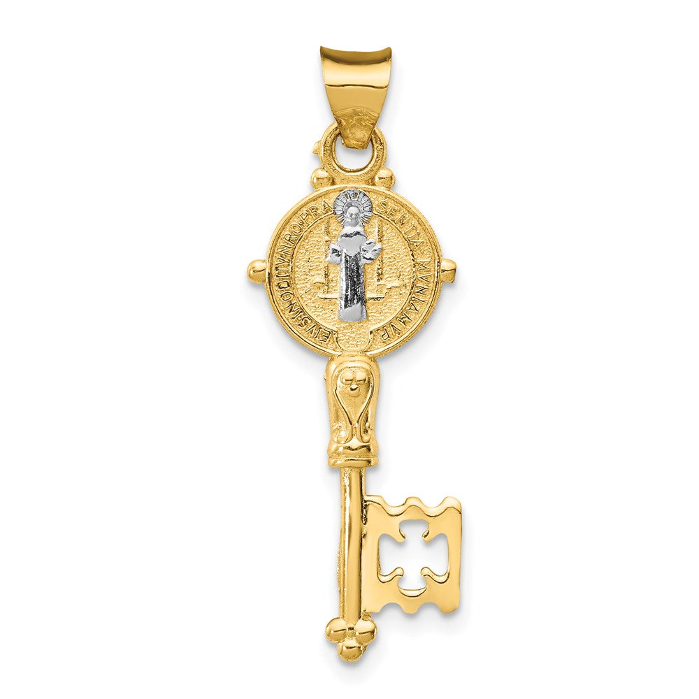 14k Yellow & Rhodium 11.6 mm  Cross Key Pendant (1.14 grams)