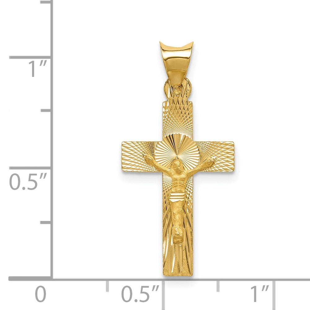 14k Yellow Gold 13 mm Polished Satin and D/C Crucifix Pendant (0.81 grams)