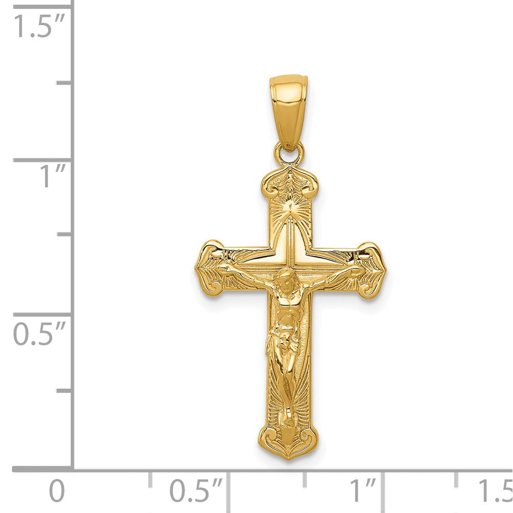 14k Yellow Gold 16 mm Gold Polished Textured Crucifix Pendant (1.42 grams)