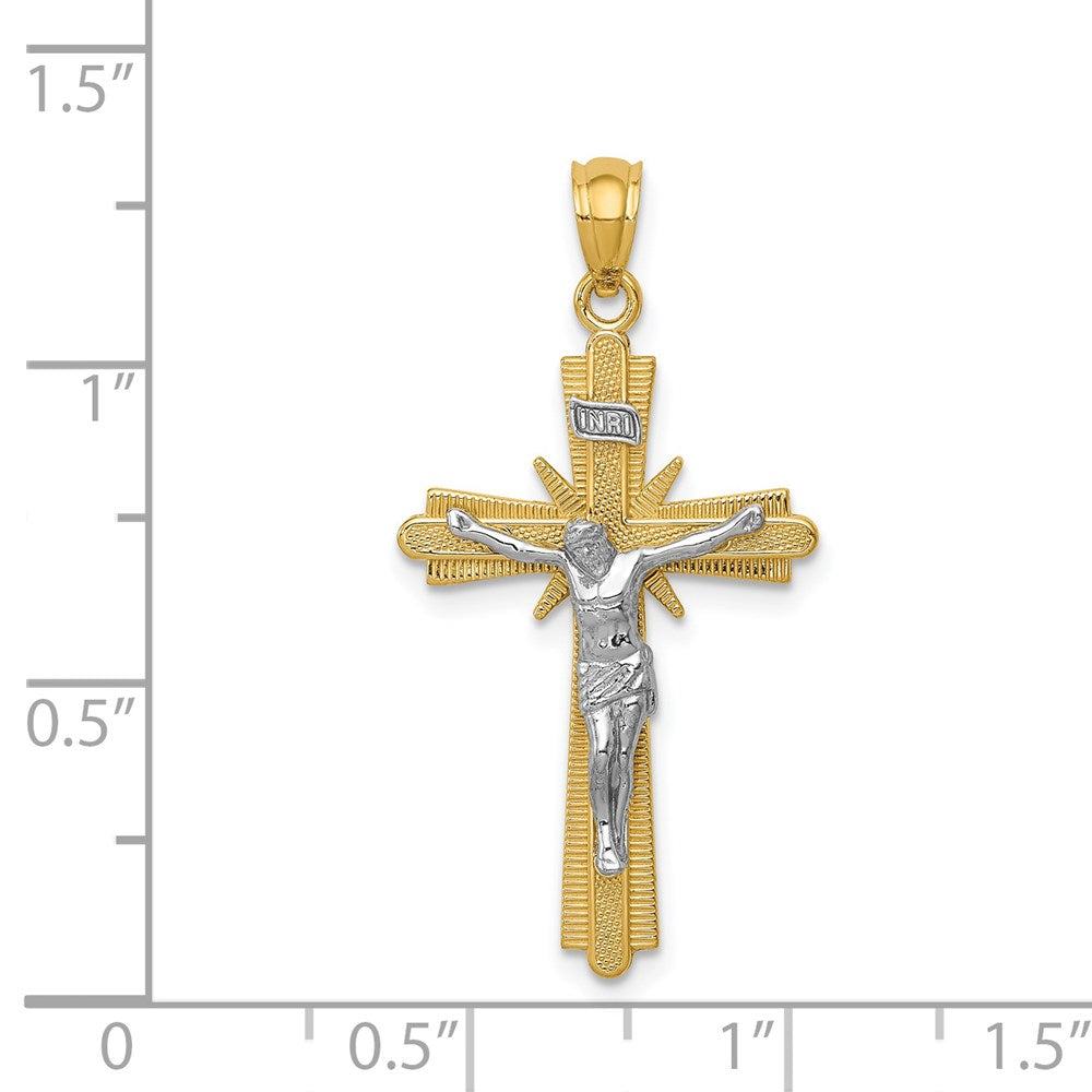 14k Two-tone 17 mm Gold Polished Crucifix Pendant (1.24 grams)