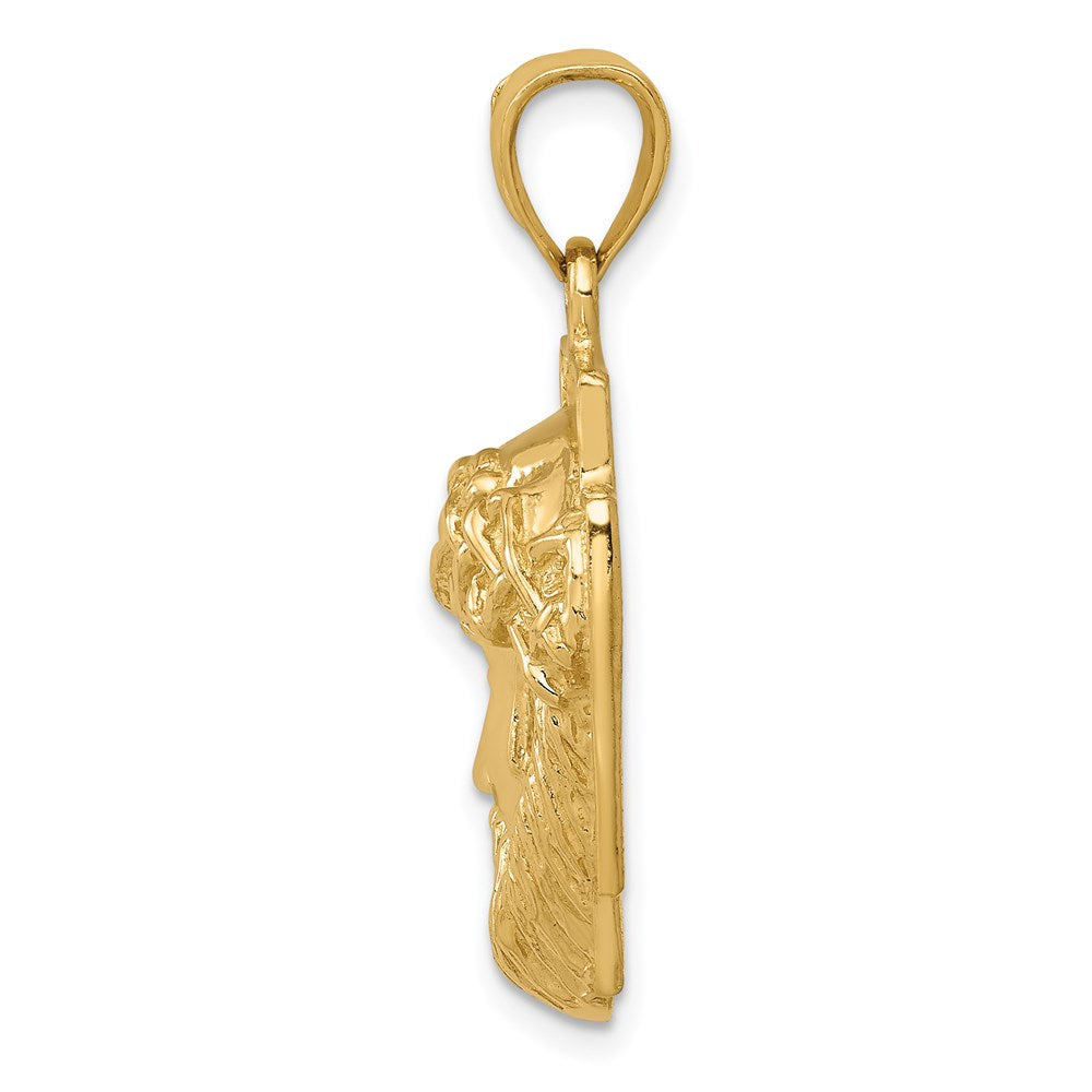 14K Polished Large Jesus Head With Crown Pendant (5.36 grams)