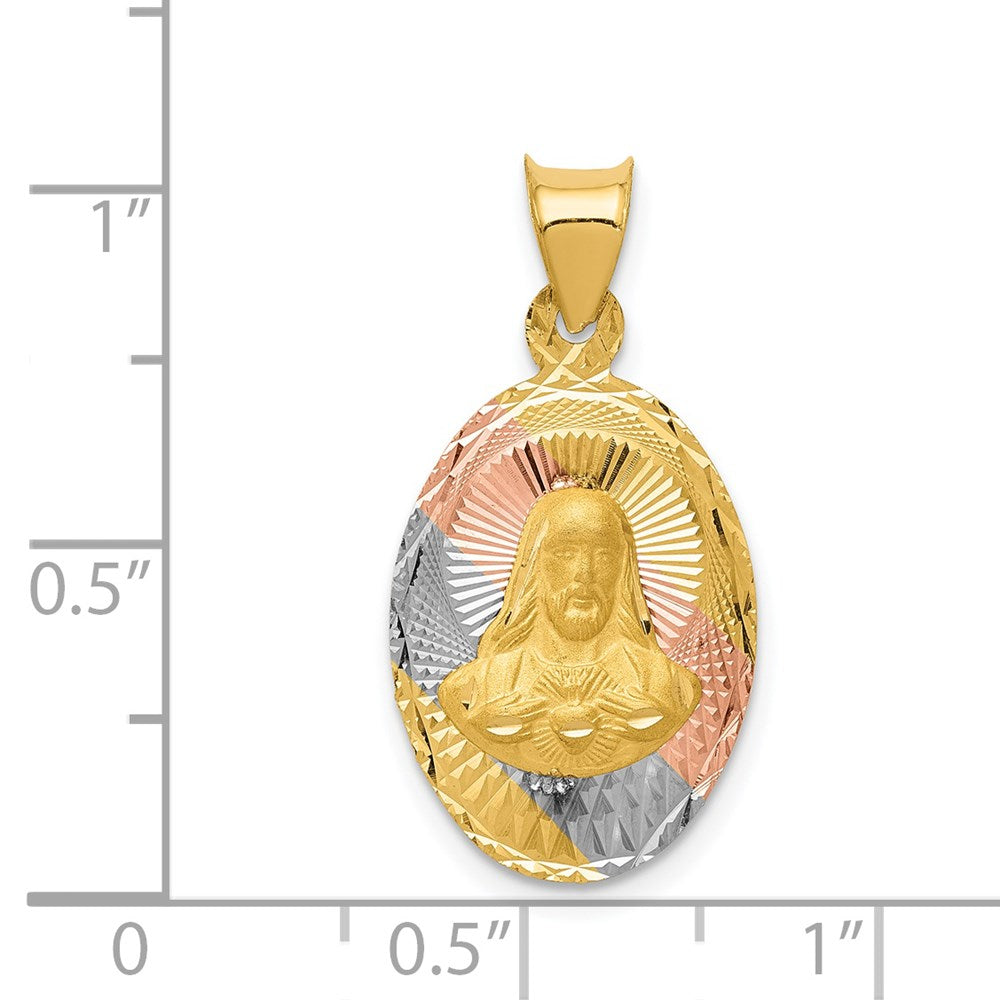 14k Yellow & Rhodium  D/C Sagrado Corazon Oval Pendant (1.29 grams)