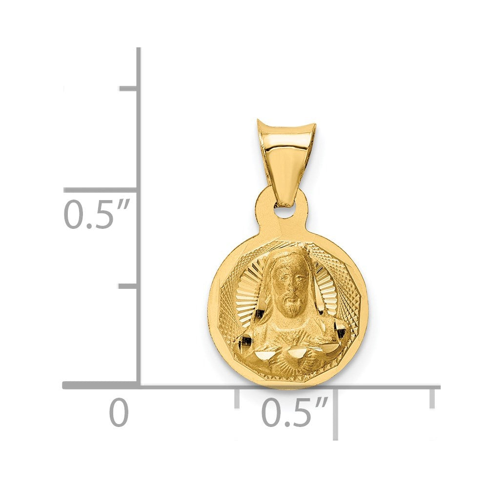 14k Yellow Gold 10.35 mm Polished D/C Sagrado Corazon Circle Pendant (0.81 grams)