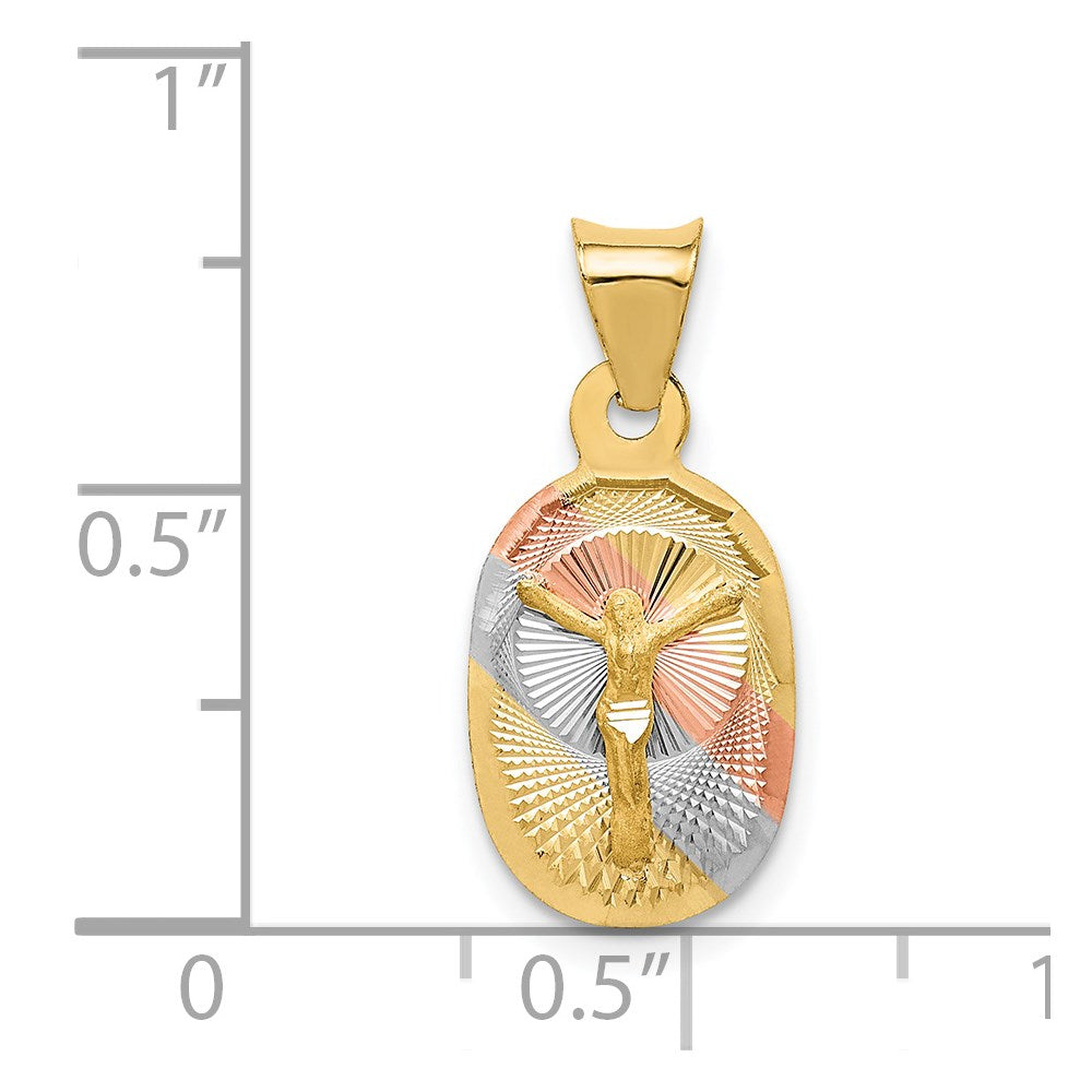 14k Yellow & Rhodium 9.5 mm  D/C Corpus Oval Pendant (0.65 grams)