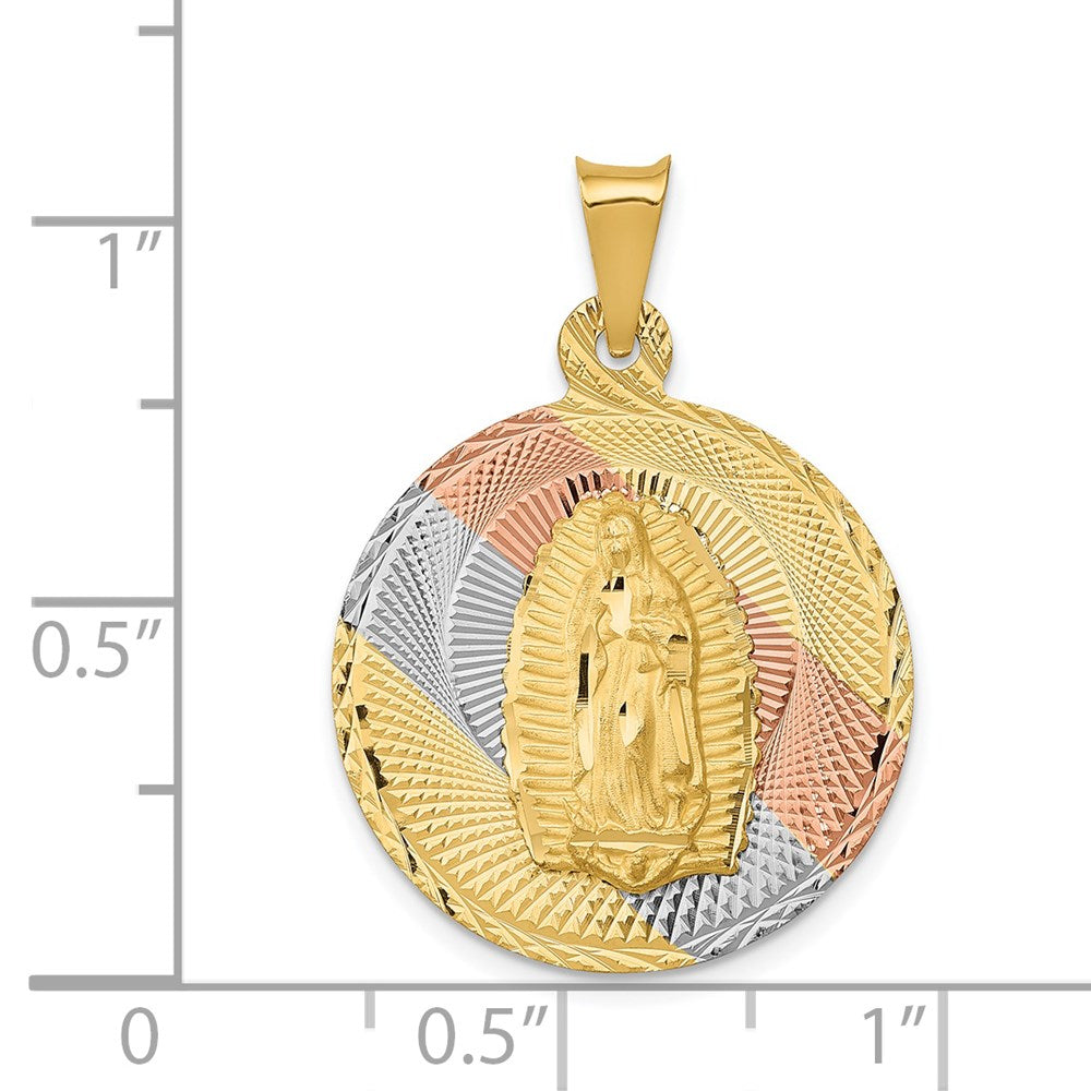 14k Yellow & Rhodium 20 mm  Polished D/C Lady Of Guadalupe Circle Pendant (2.29 grams)