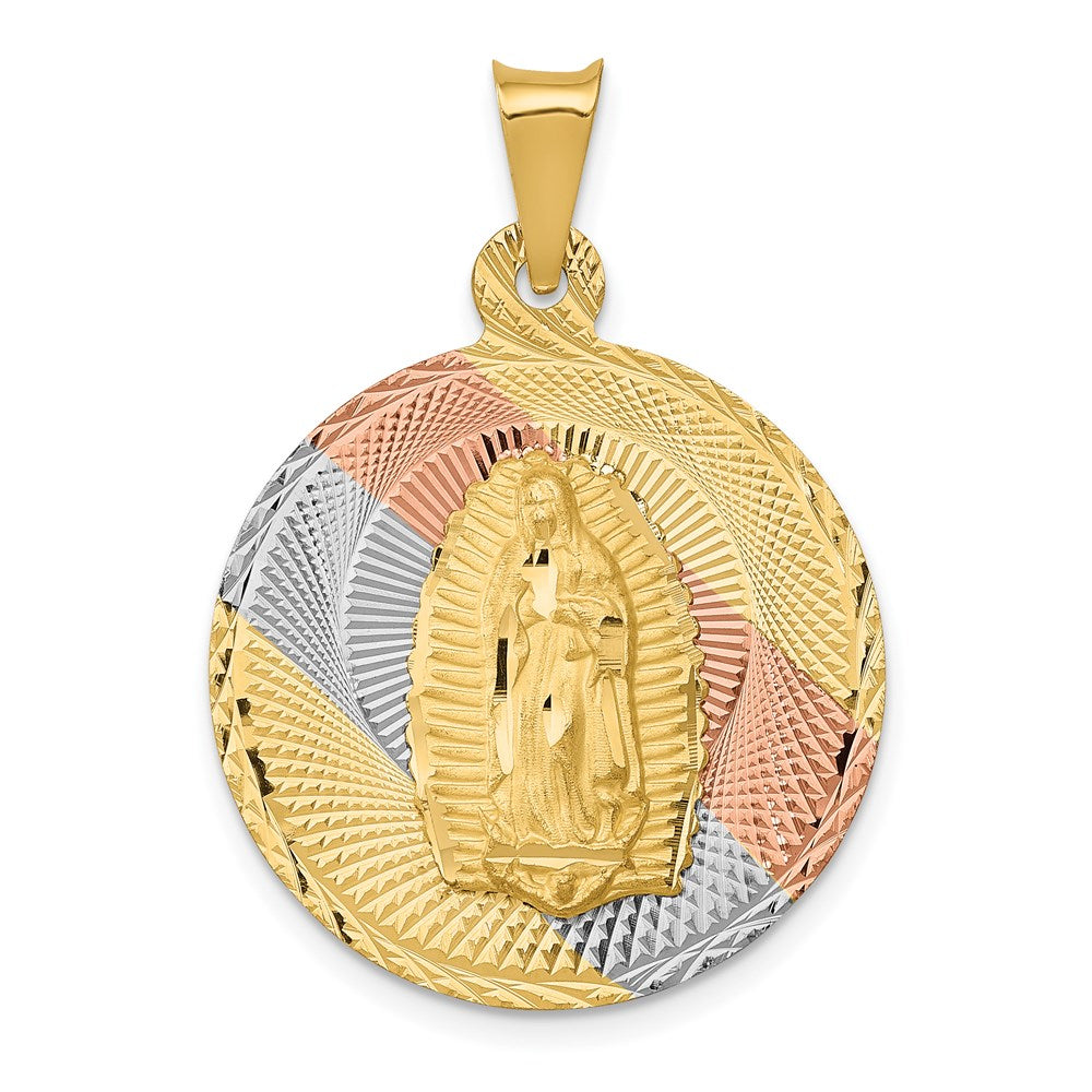 14k Yellow & Rhodium 20 mm  Polished D/C Lady Of Guadalupe Circle Pendant (2.29 grams)
