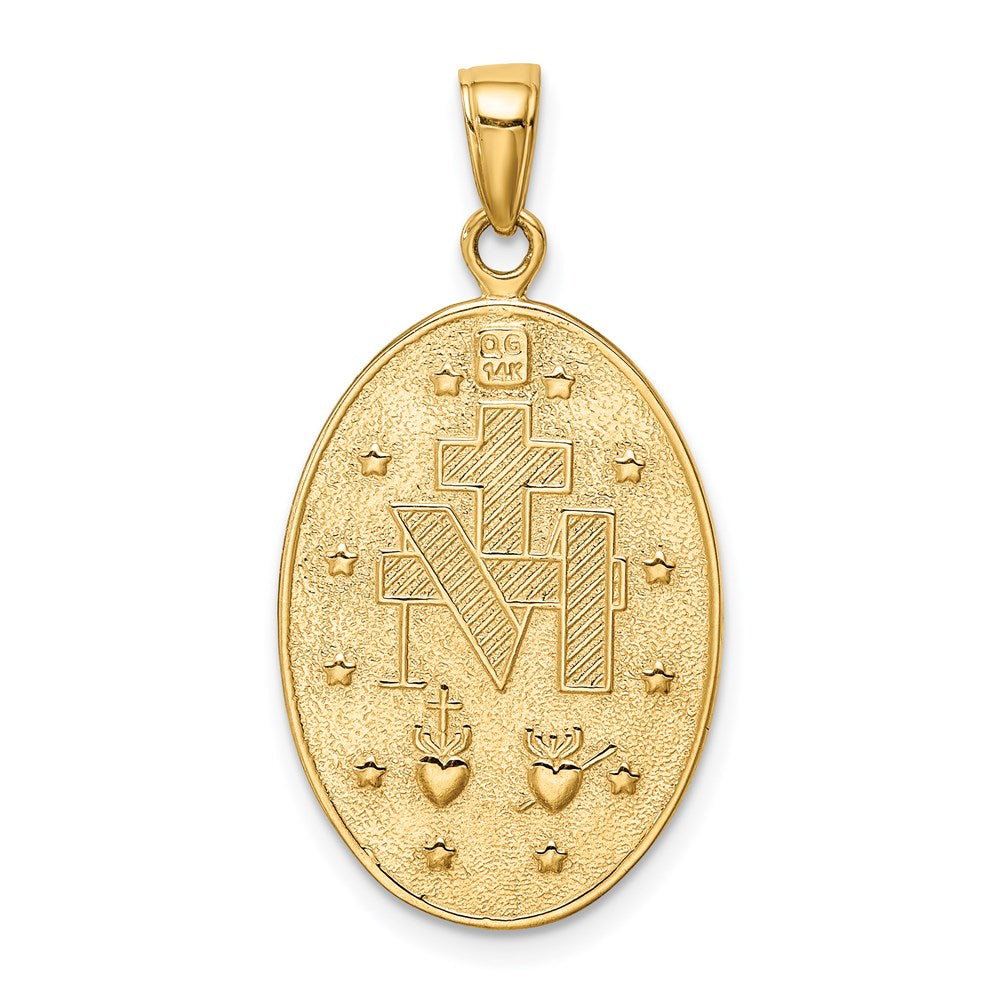 14k Yellow Gold 16.5 mm Gold Satin and Polished Finish Miraculous Medal Pendant (4.29 grams)