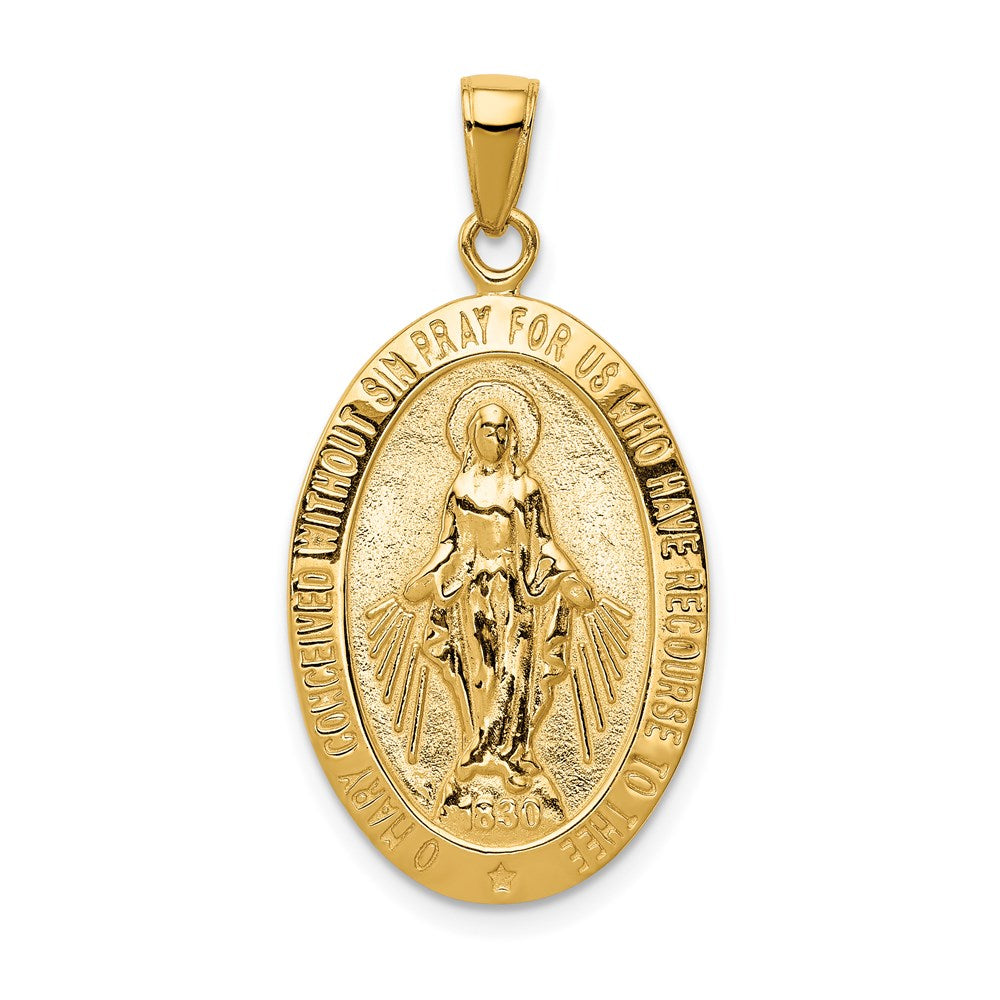 14k Yellow Gold 16.5 mm Gold Satin and Polished Finish Miraculous Medal Pendant (4.29 grams)