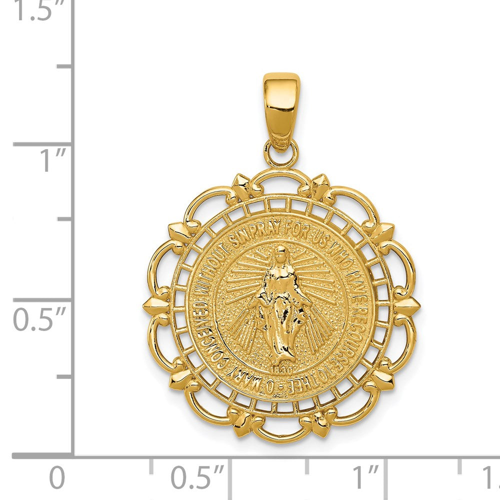 14k Yellow Gold 23 mm Polished Miraculous Medal With Scallop Frame Pendant (2.83 grams)