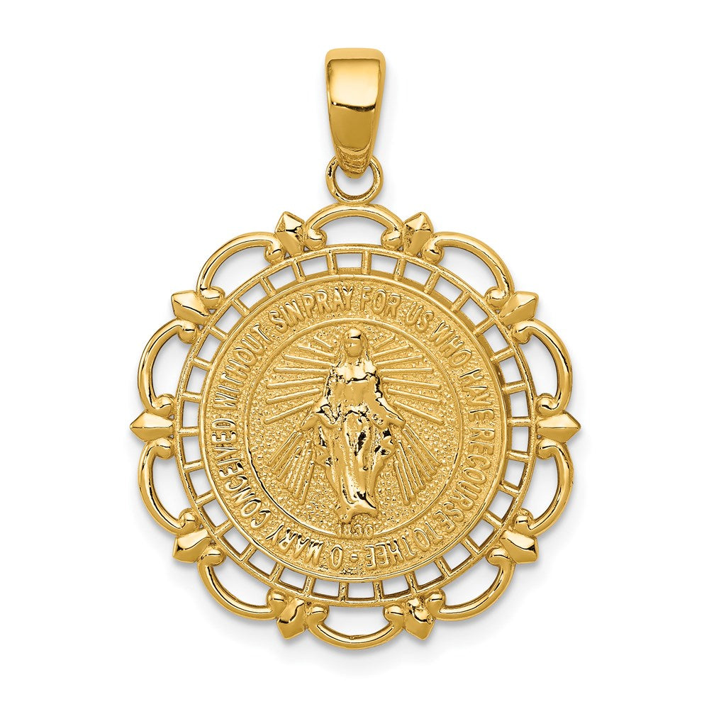 14k Yellow Gold 23 mm Polished Miraculous Medal With Scallop Frame Pendant (2.83 grams)