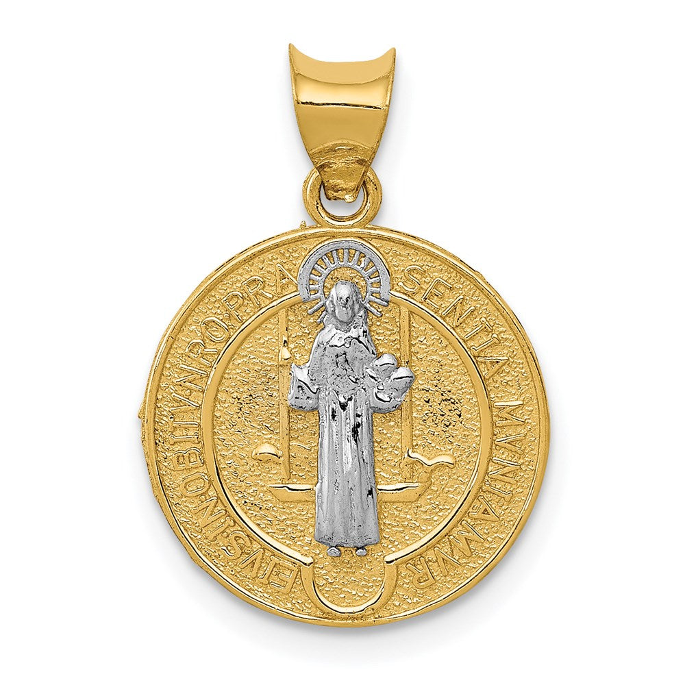 14k Yellow & Rhodium 15.2 mm  Circle St. Benedict Medal Pendant (1.55 grams)