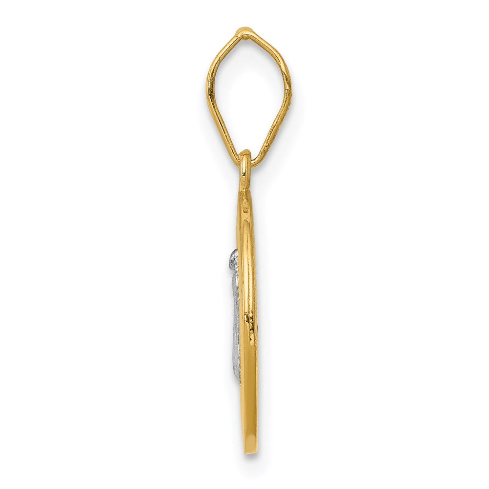 14k Yellow & Rhodium 14 mm  Circle St. Benedict Medal Pendant (0.98 grams)