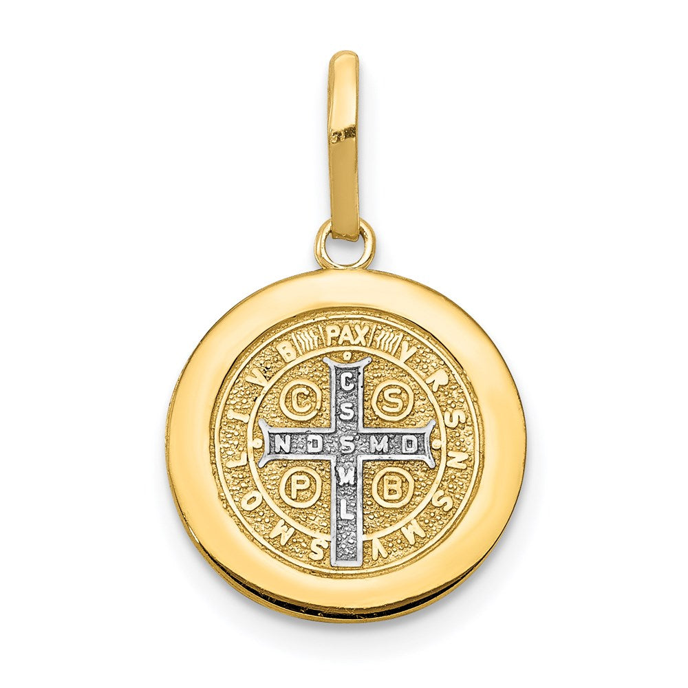 14k Yellow & Rhodium 14 mm  Circle St. Benedict Medal Pendant (0.98 grams)