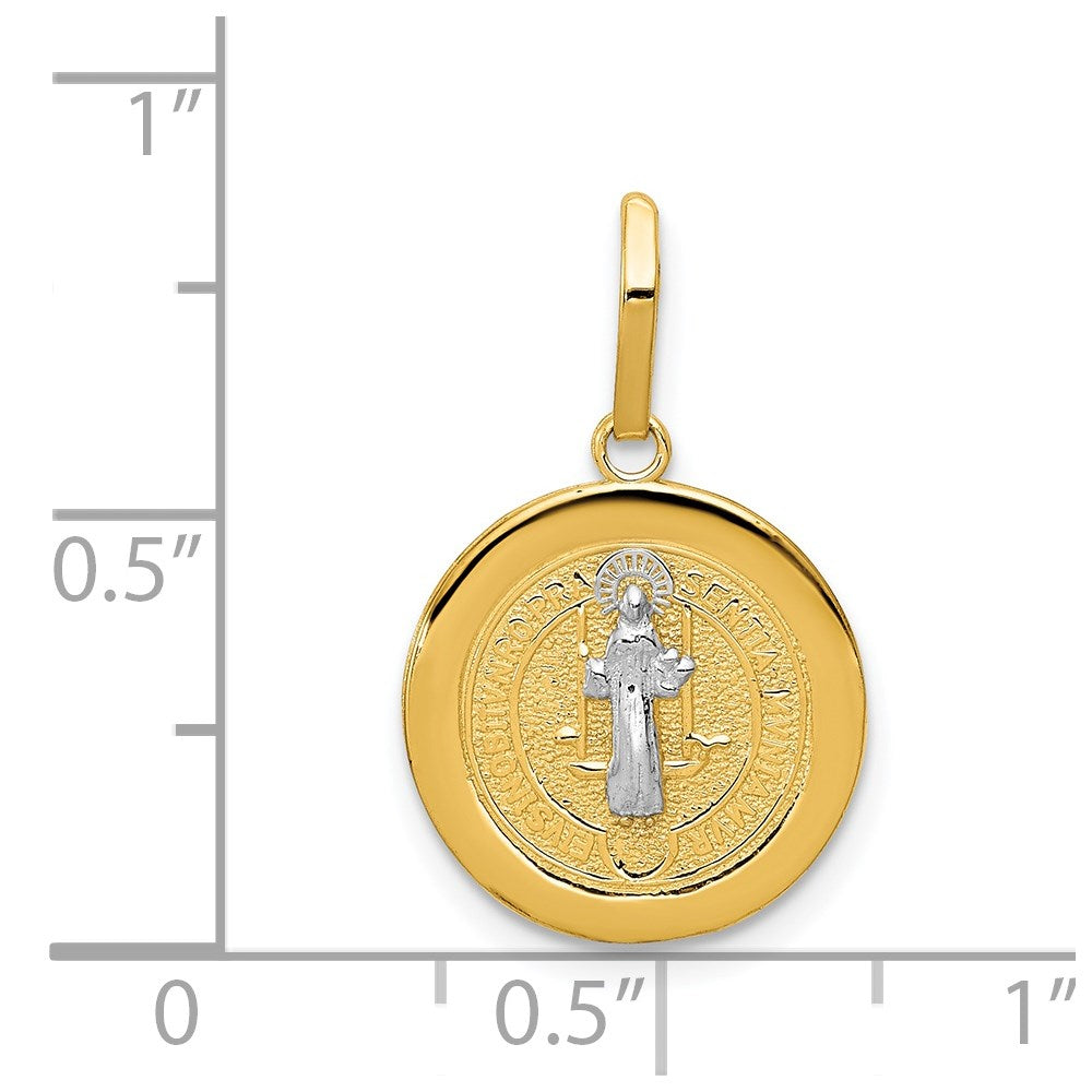 14k Yellow & Rhodium 14 mm  Circle St. Benedict Medal Pendant (0.98 grams)