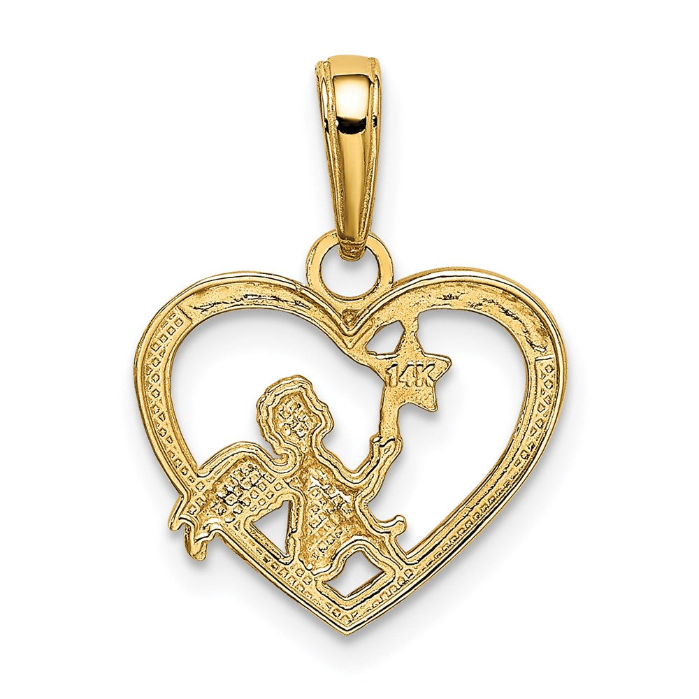 14K and White Rhodium Angel in Heart with Star Pendant (0.89 grams)