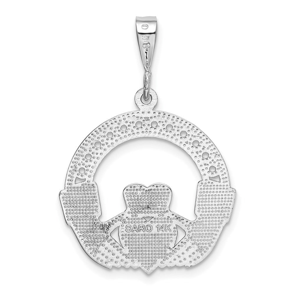 14k White Gold 22 mm Claddagh Pendant (2.1 grams)