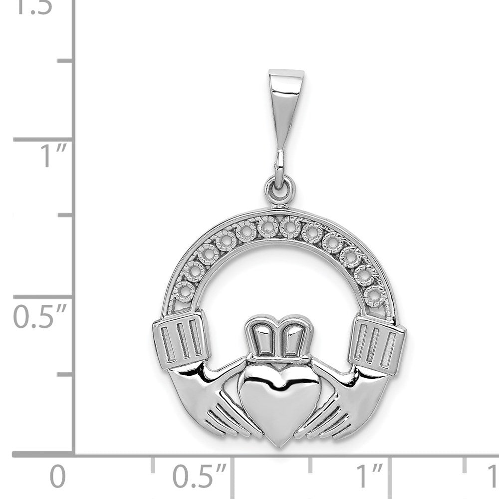 14k White Gold 22 mm Claddagh Pendant (2.1 grams)