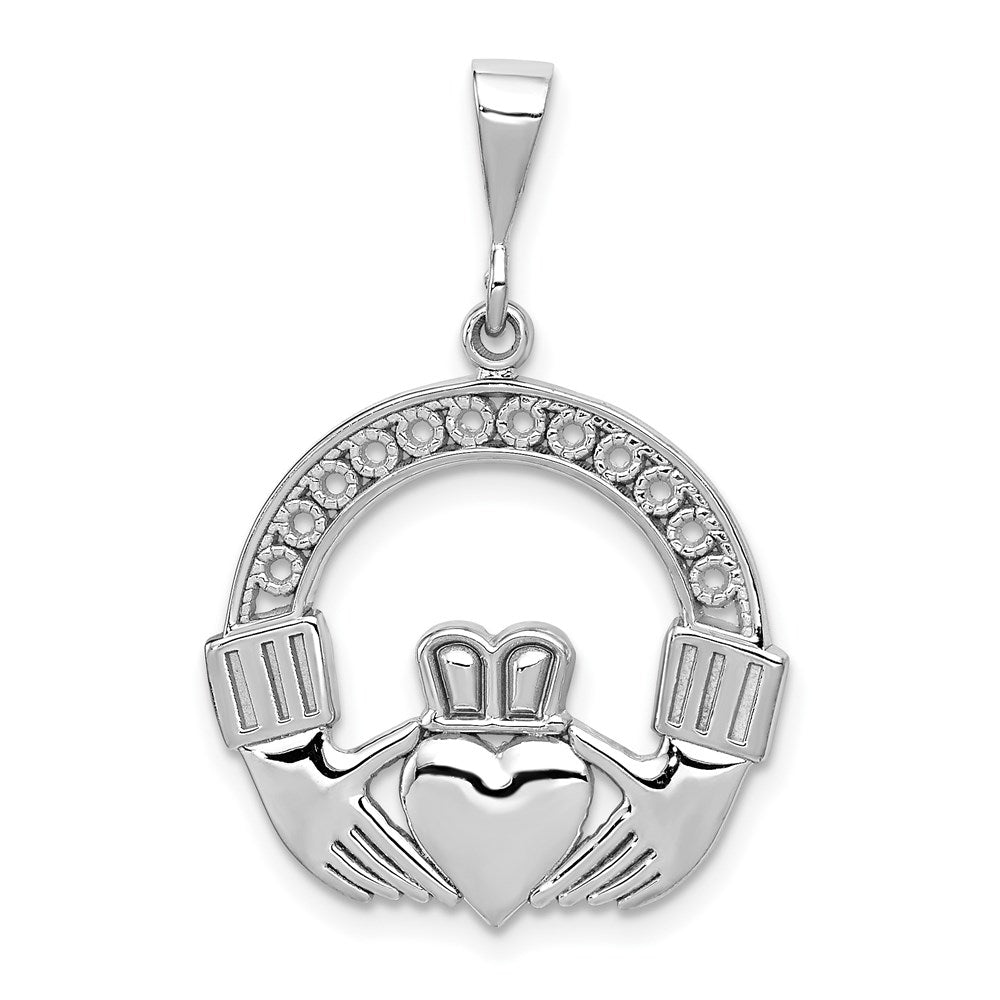 14k White Gold 22 mm Claddagh Pendant (2.1 grams)