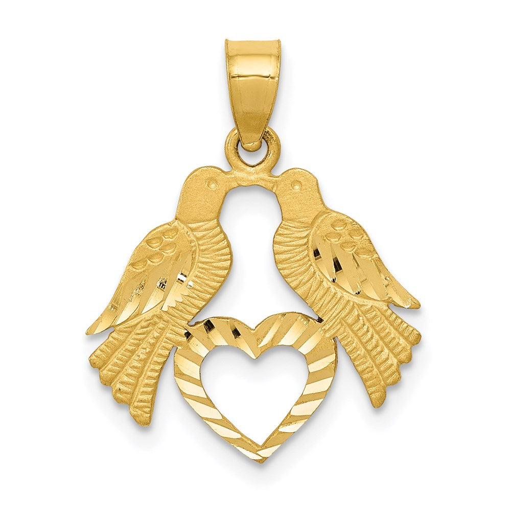 14k Yellow Gold 17 mm Polished Diamond-cut Love Birds with Heart Pendant