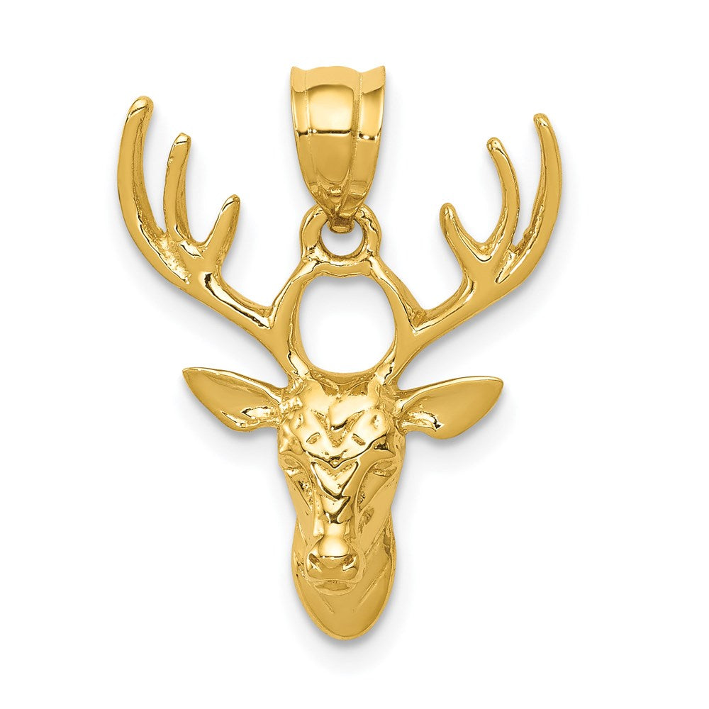 14k Yellow Gold 18 mm Polished Deer Head Pendant (1.73 grams)