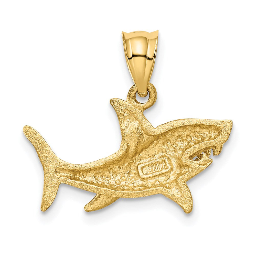14k Yellow Gold 21 mm Satin Diamond-Cut Shark Pendant (1.62 grams)