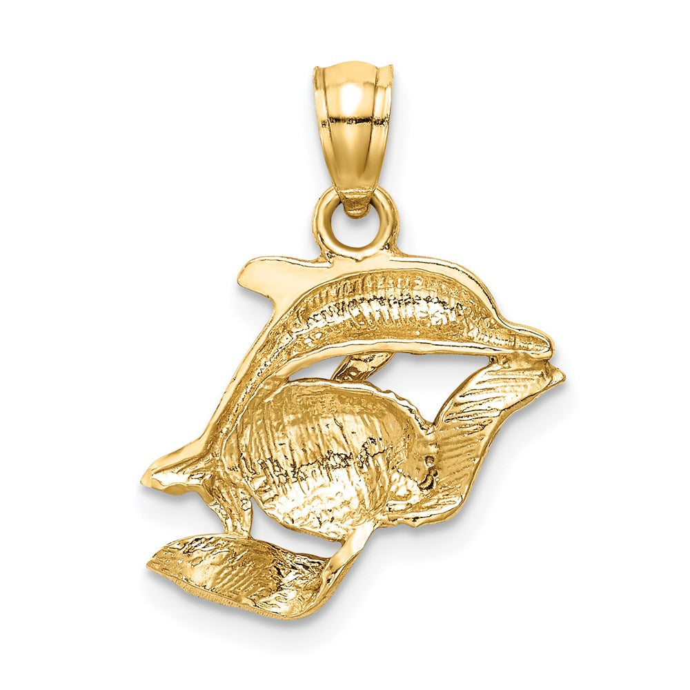 14k Yellow Gold 14 mm Dolphin Pair Pendant (0.71 grams)