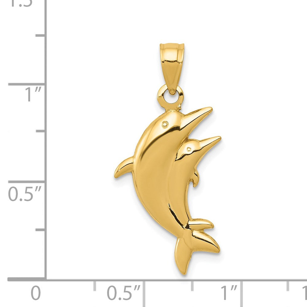 14k Yellow Gold 14 mm Dolphin Pair Pendant (0.71 grams)