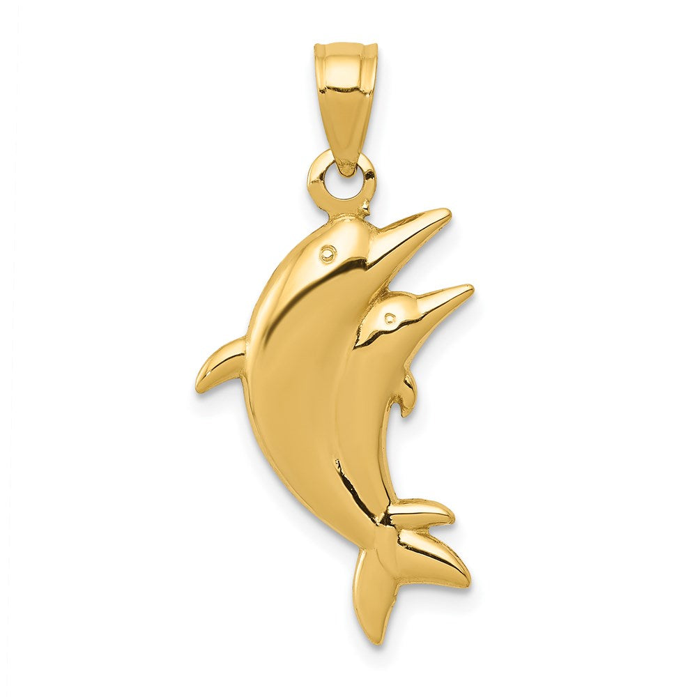 14k Yellow Gold 14 mm Dolphin Pair Pendant (0.71 grams)