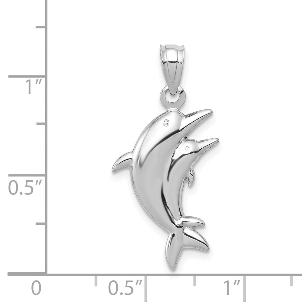 14k White Gold 14 mm Dolphin Pair Pendant (0.7 grams)