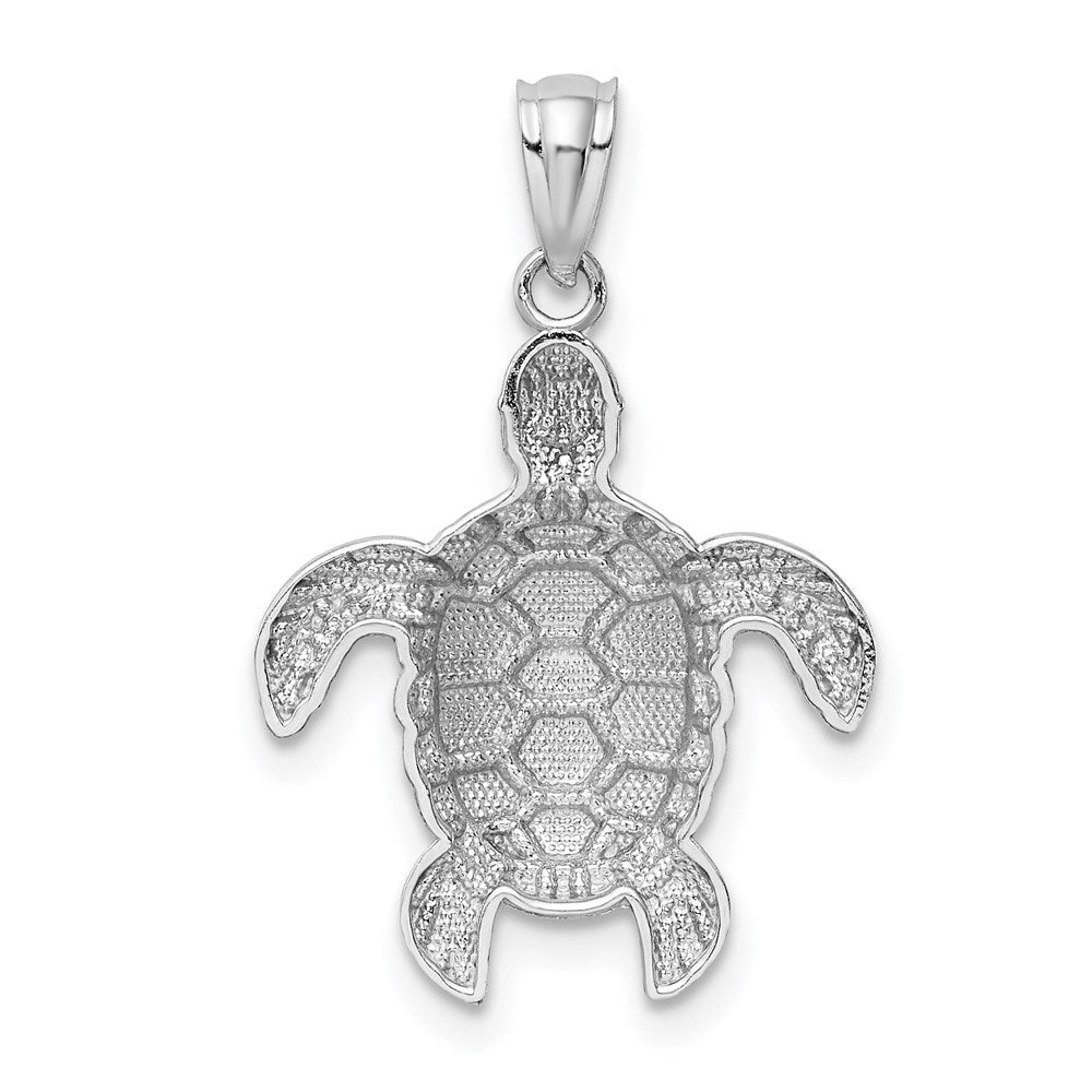 14k White Gold 17 mm Diamond-cut Polished Sea Turtle Pendant (0.99 grams)