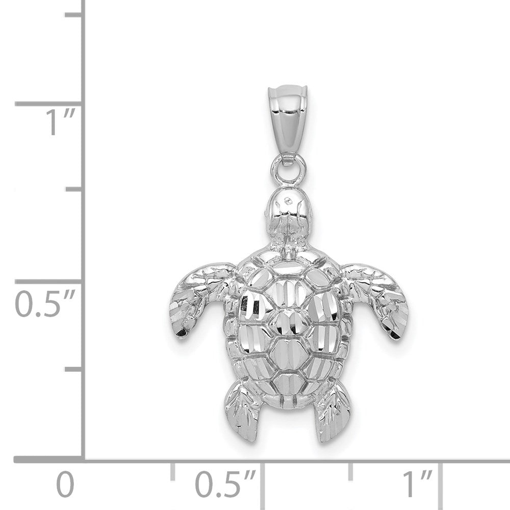 14k White Gold 17 mm Diamond-cut Polished Sea Turtle Pendant (0.99 grams)